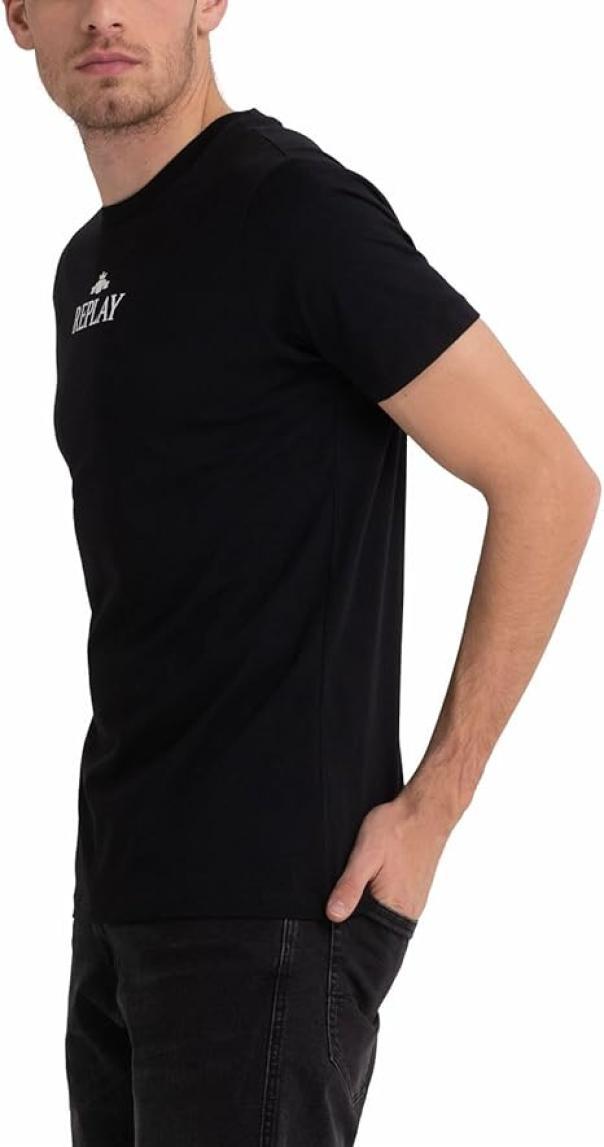 T-shirt uomo in cotone Replay nero