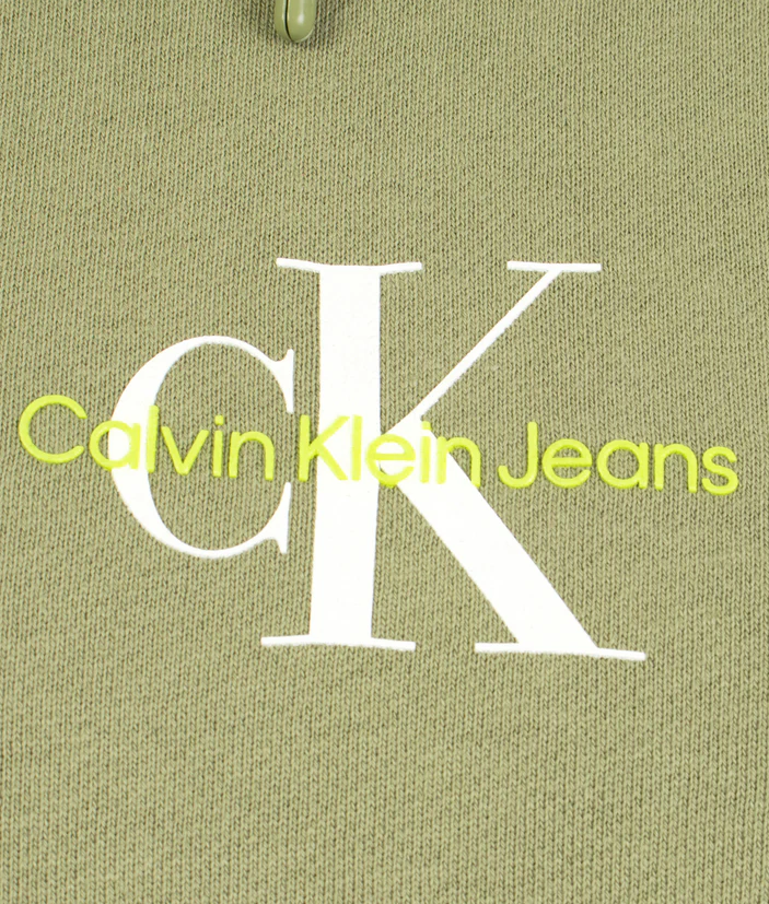 Felpa con cappuccio cotone jersey Calvin Klein donna verde oliva