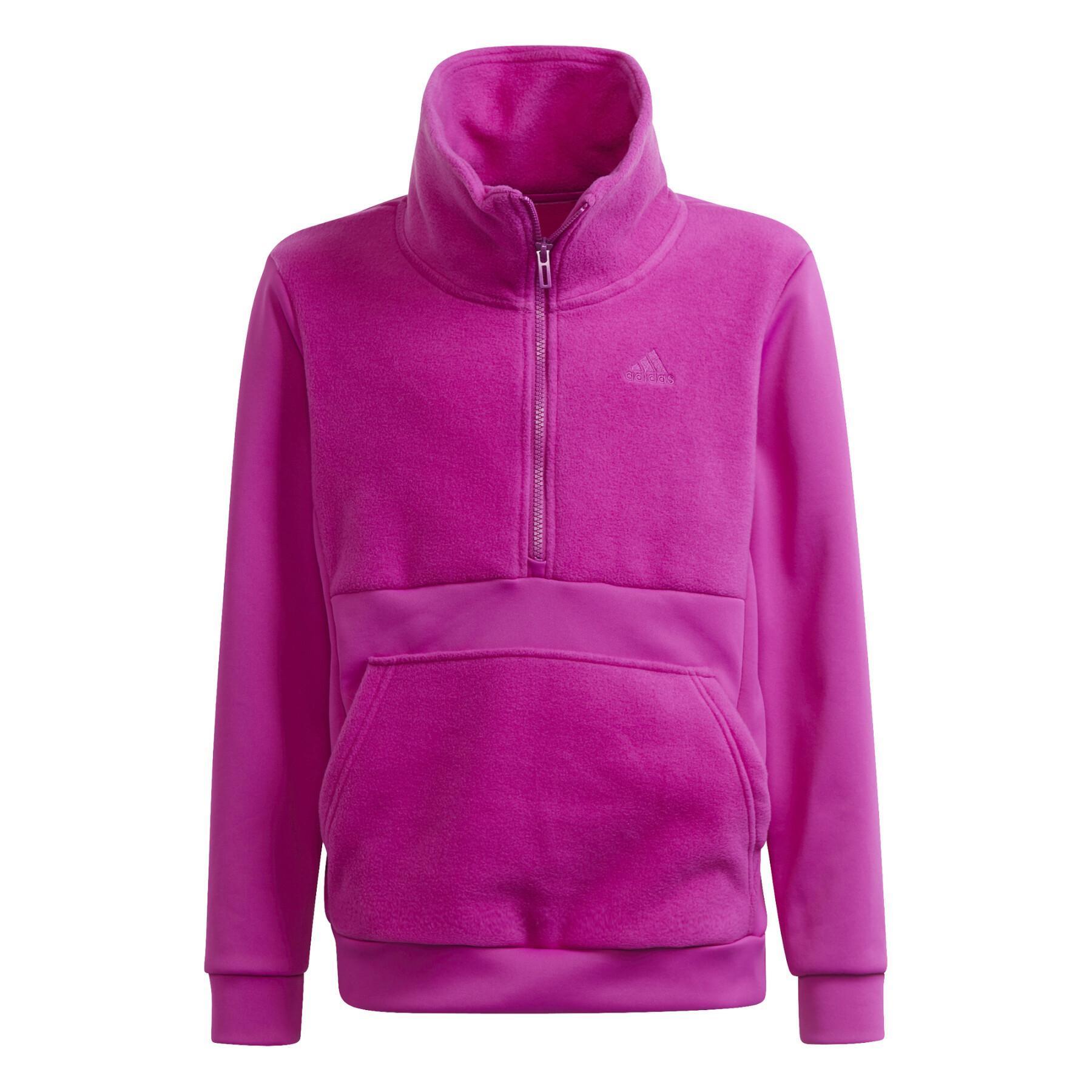 Felpa mezza zip in pile Adidas junior fucsia