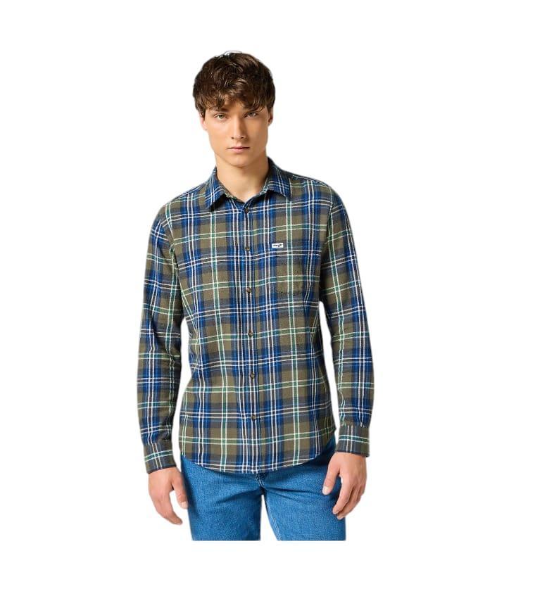 Camicia manica lunga in cotone Wrangler verde