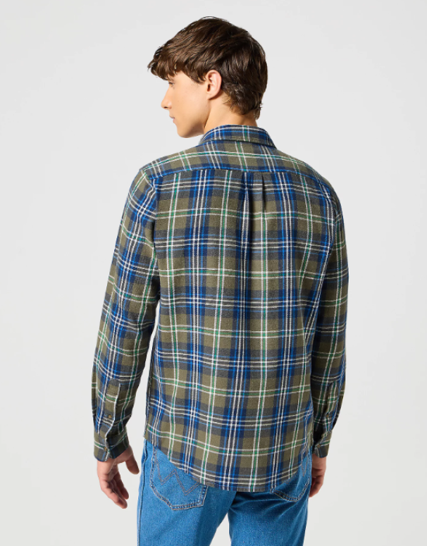 Camicia manica lunga in cotone Wrangler verde