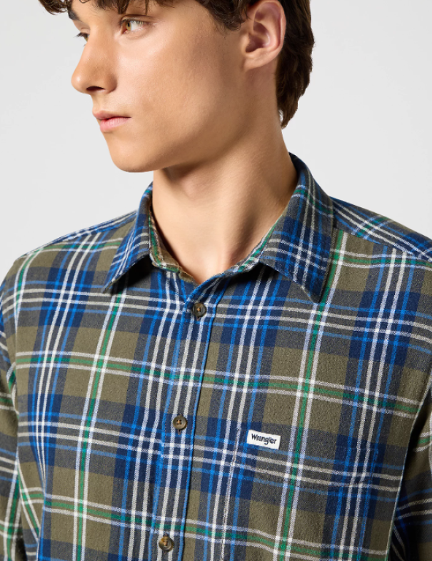 Camicia manica lunga in cotone Wrangler verde