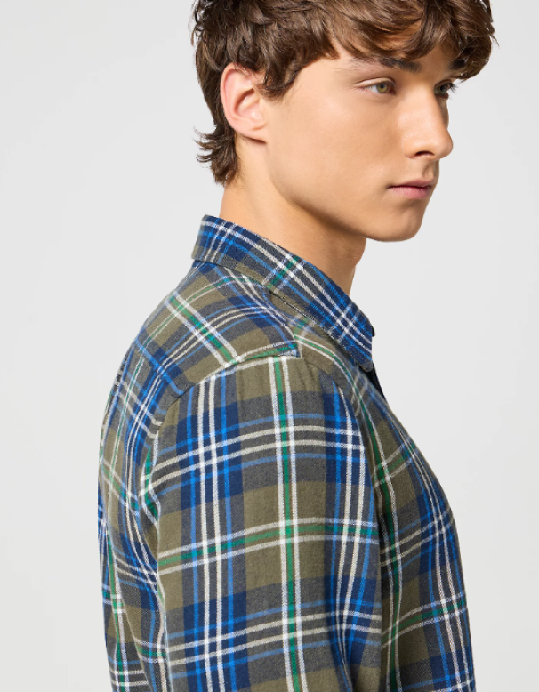 Camicia manica lunga in cotone Wrangler verde