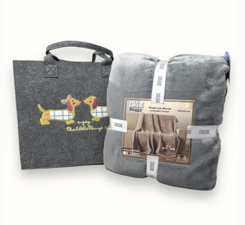 Borsa con plaid Irge con ricami bassotti antracite