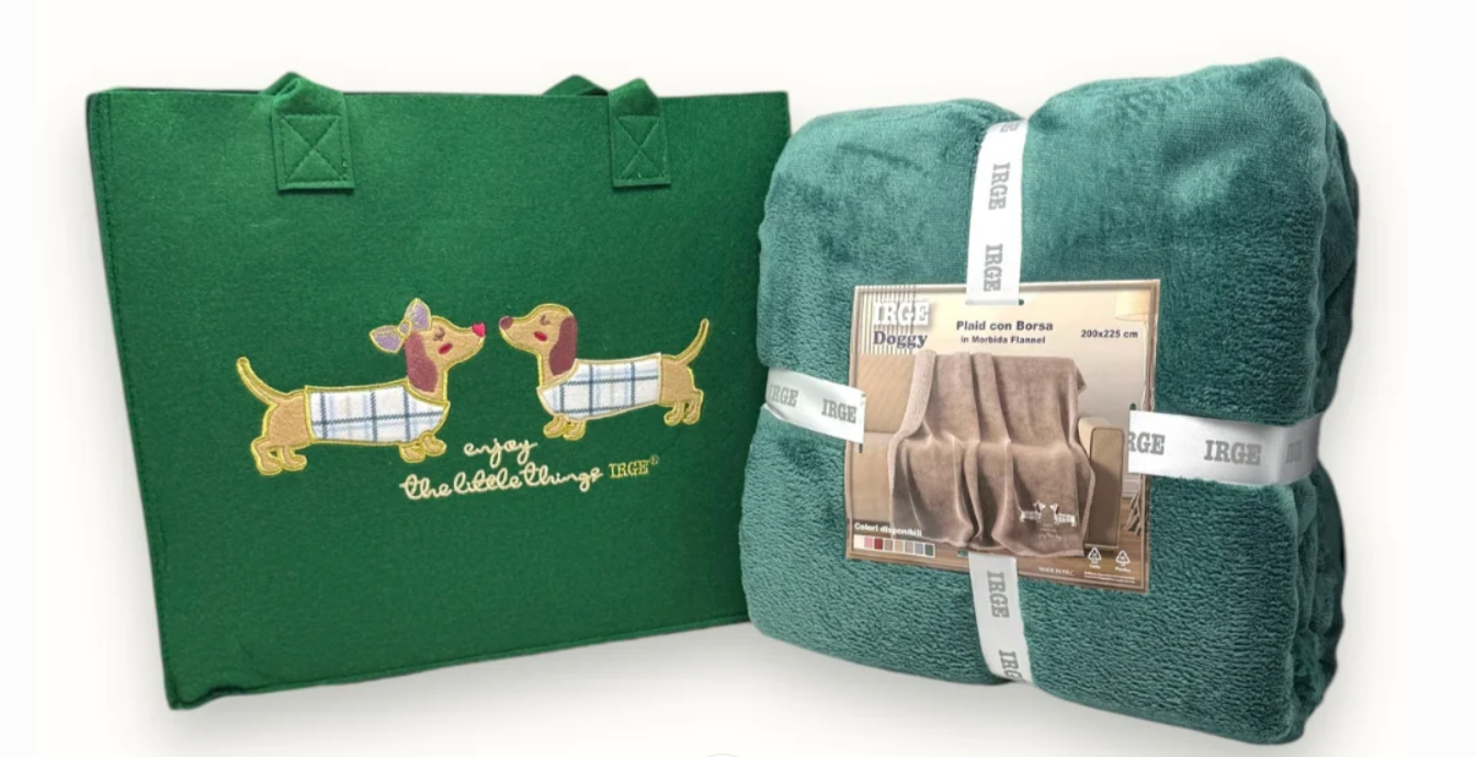 Borsa con plaid Irge con ricami bassotti verde