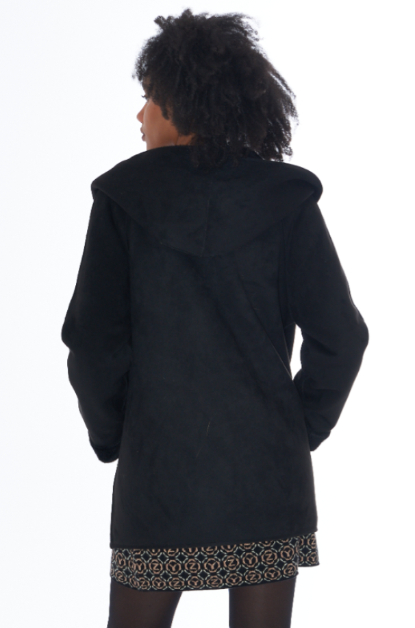 Cappotto corto donna modello Teddy reversibile Yes Zee nero