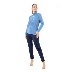 Tuta donna  garzata full zip riga lurex cucitura manica raglan celeste