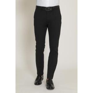 Pantalone cotone microfantasia slim elast nero