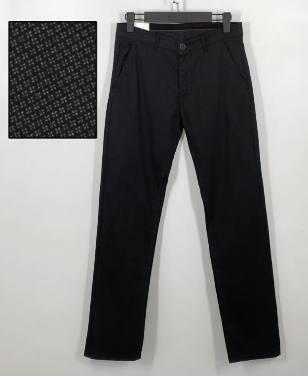 gz9 pantalone cotone microfantasia slim elast nero - foto 2