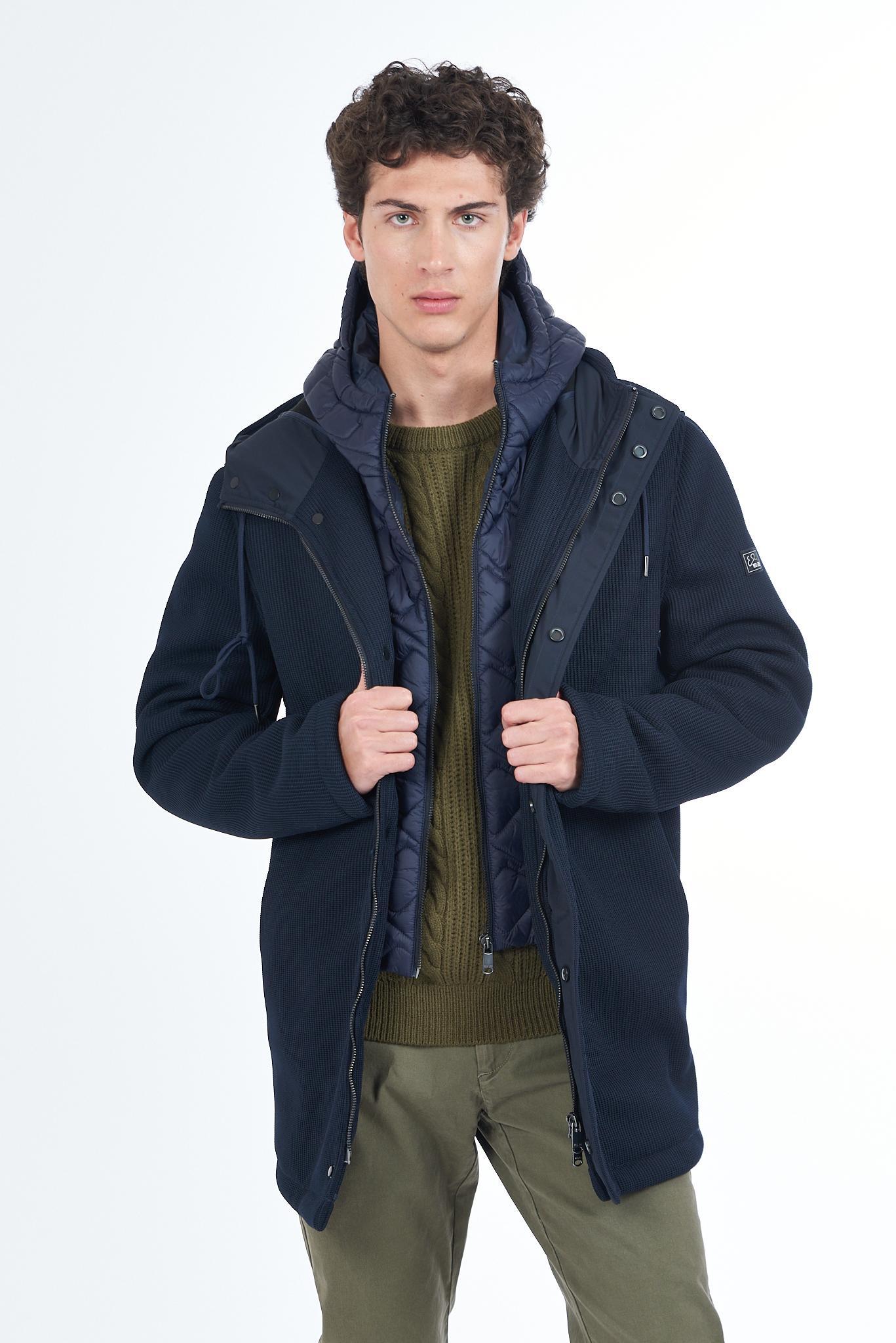  Cappotto uomo in maglia con finto gilet Yes Zee blu