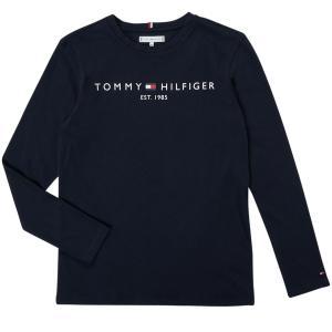 Maglia girocollo in cotone junior tommy hilfiger blu notte