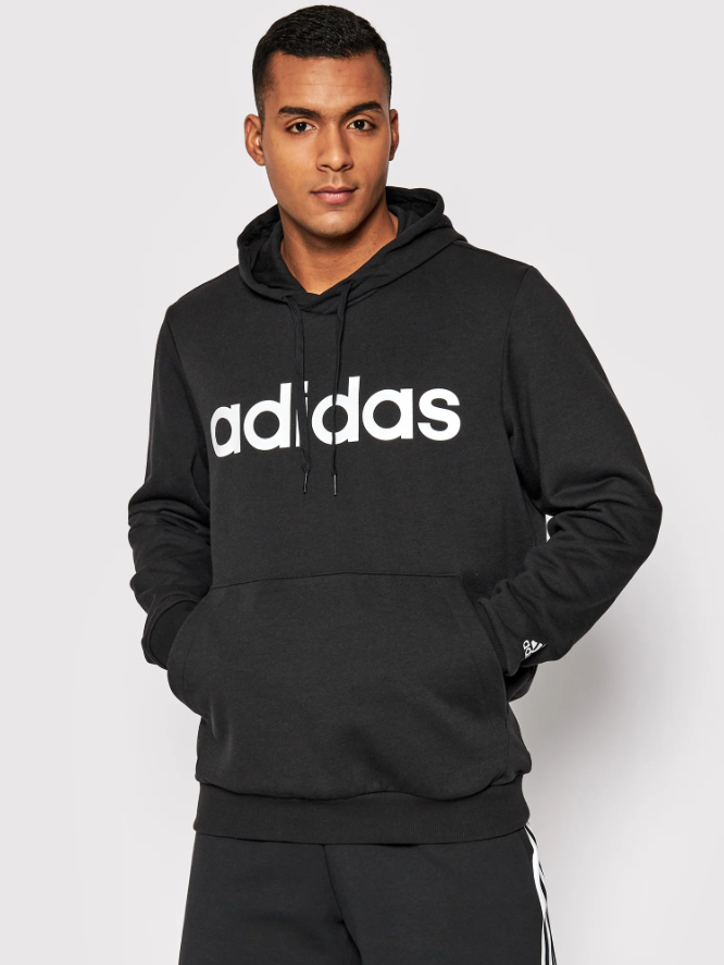 Felpa con cappuccio uomo cotone garzato Adidas nero