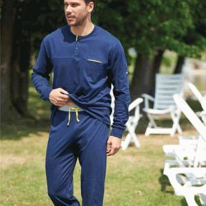 Pigiama uomo  manica lunga cotone jersey blu