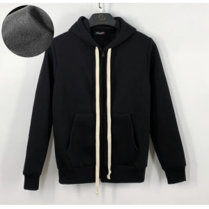 Felpa cappuccio full zip con lacci lunghi nero