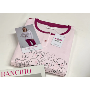 Pigiama serafino donna interlock disegno cani rosa