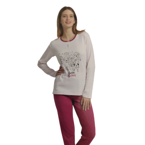 Pigiama serafino donna cotone interlock disegno cani rosa fuxia