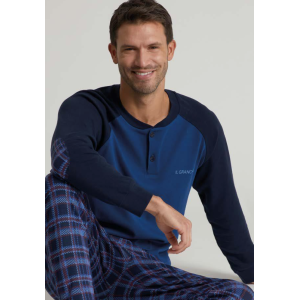 Pigiama uomo interlock serafino pantalone quadri blu