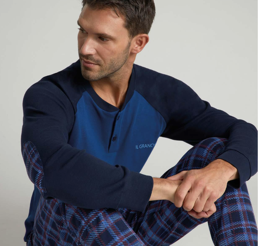 il granchio pigiama uomo interlock serafino pantalone quadri blu - foto 2