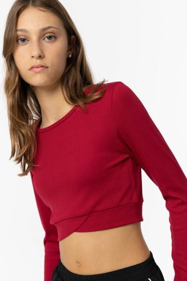 Maglietta crop ragazza Tiffosi magenta