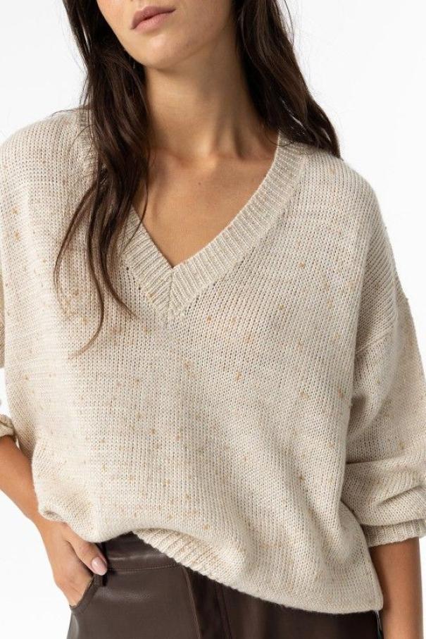 Maglione scollo a V donna Tiffosi beige