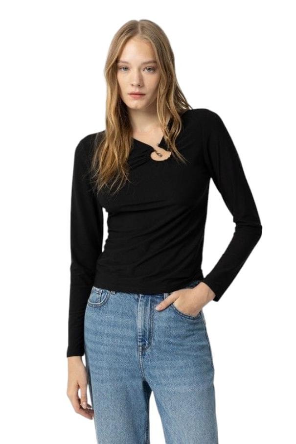 Maglia moda donna dettaglio in metallo Tiffosi nero