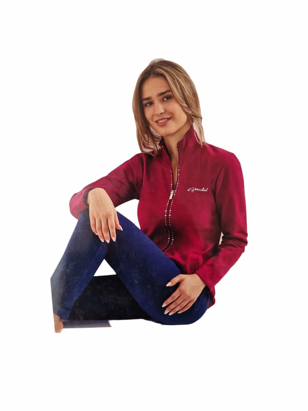 Tuta homewear donna in cotone felpato Il Granchio bordeaux