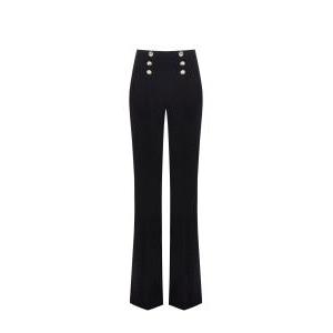 Pantalone crepe vita alta 6 bottoni nero