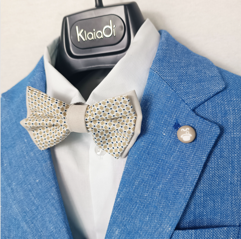 klaiadi completo junior giacca lino tasca toppa + camicia+pantalone  cotone contrasto royal - foto 3