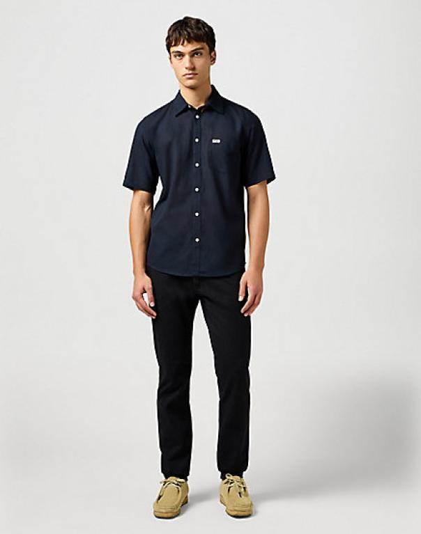 wrangler camicia misto lino collo schiacciato regular nero - foto 2