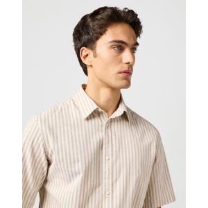 Camicia uomo manica corta rigata  beige