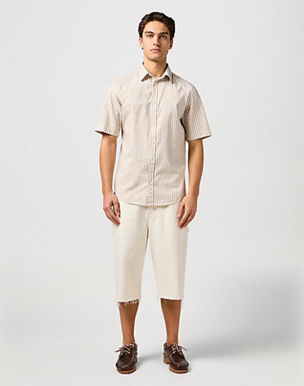 wrangler camicia uomo manica corta rigata  beige - foto 3