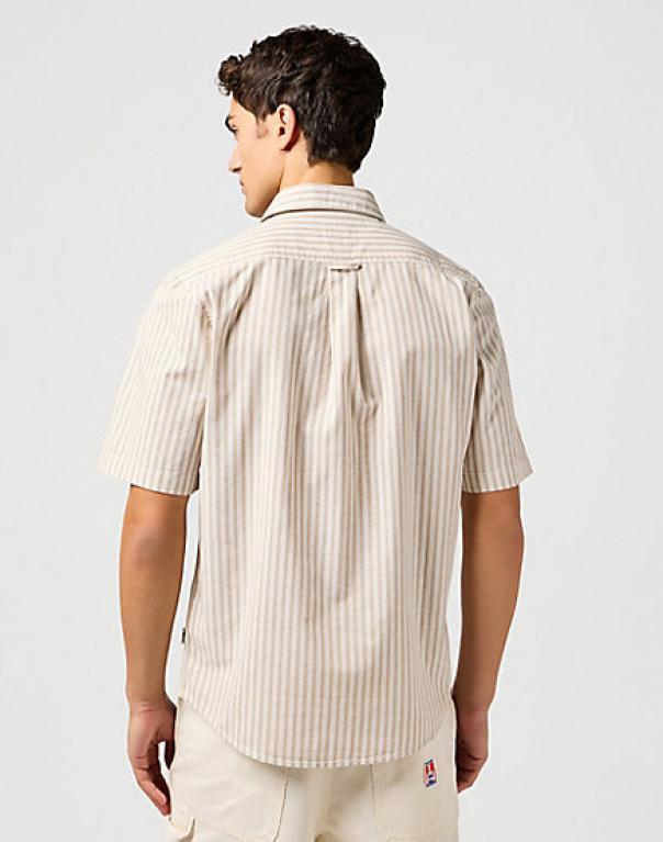 wrangler camicia uomo manica corta rigata  beige - foto 4