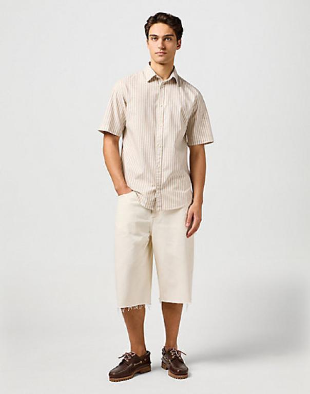 wrangler camicia uomo manica corta rigata  beige - foto 5