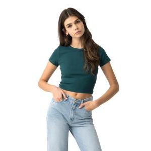 T-shirt crop ragazza verde petrolio