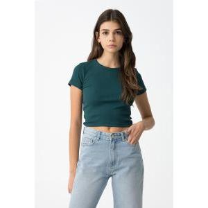 T-shirt crop ragazza verde petrolio