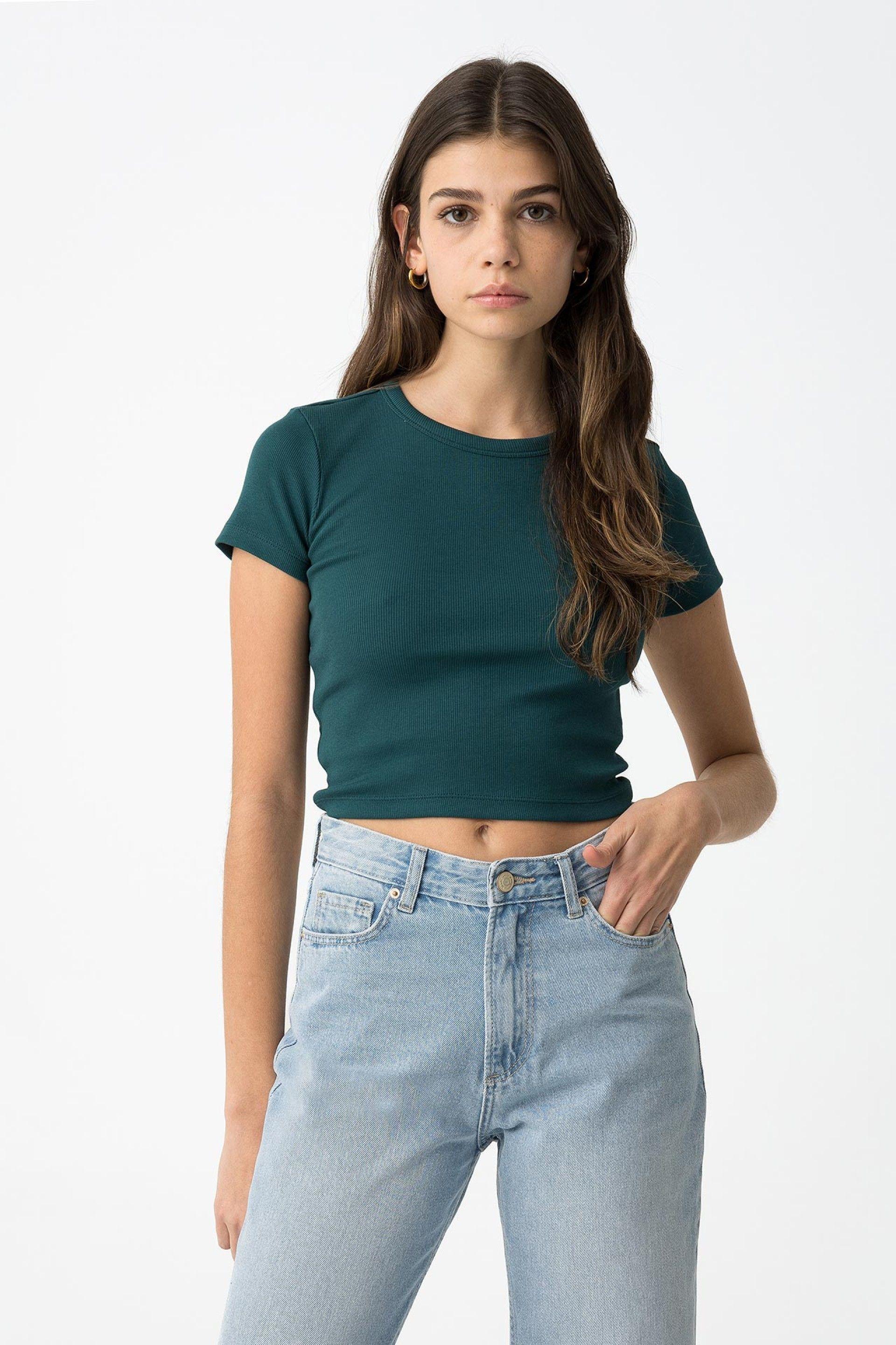 T-shirt crop ragazza verde petrolio Tiffosi