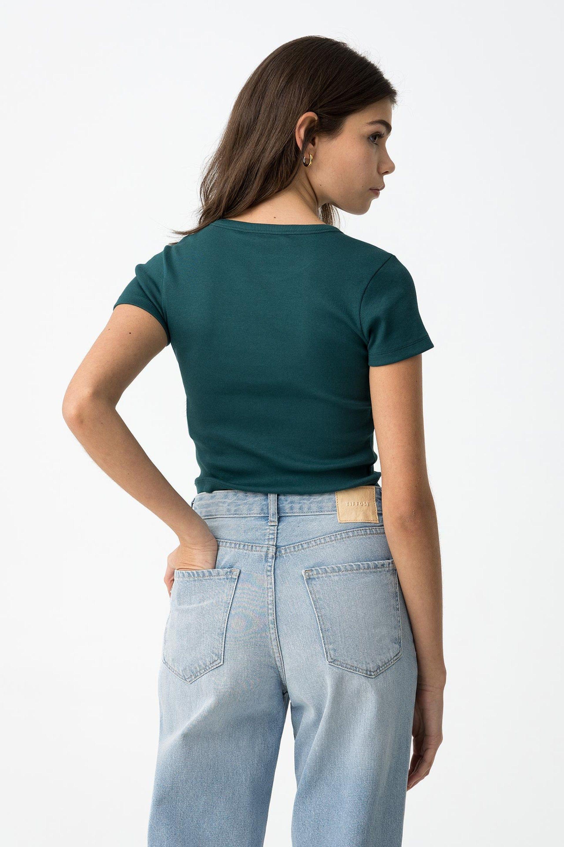 T-shirt crop ragazza verde petrolio Tiffosi