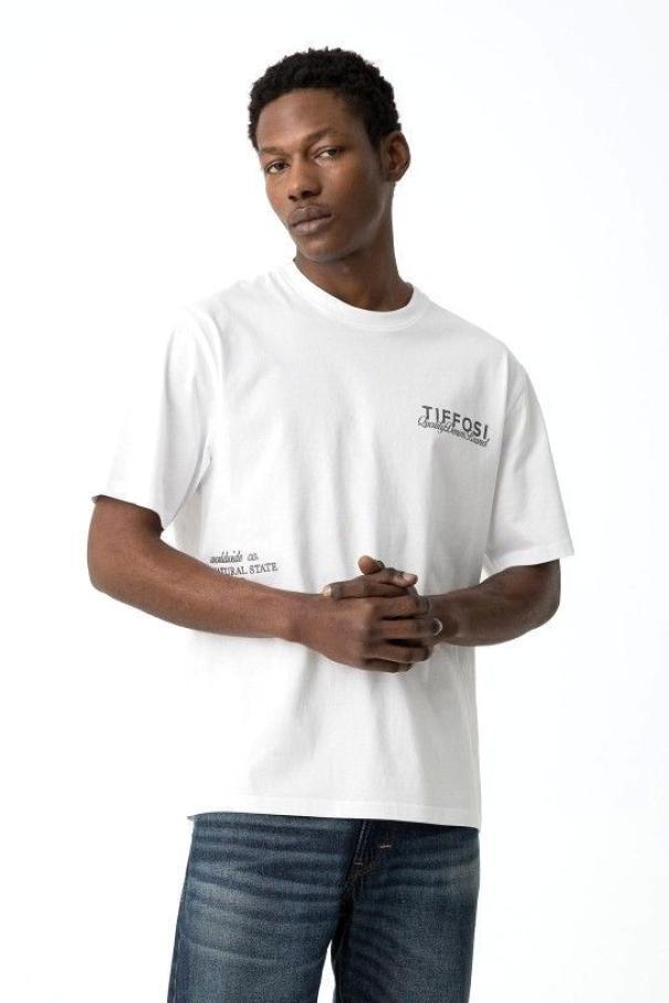 T-shirt basic da uomo con scritte Tiffosi bianco